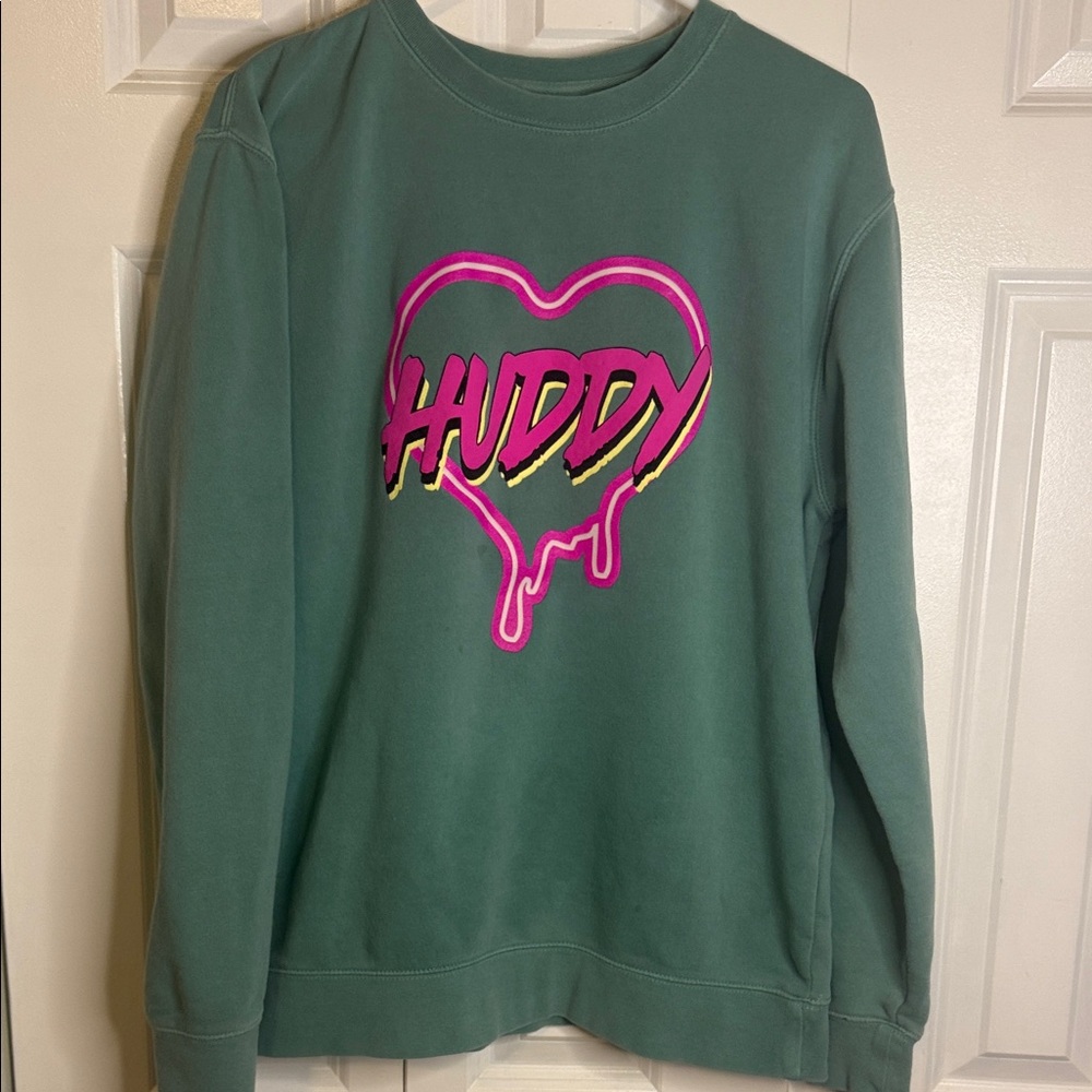 Green Sweatshirt with Heart Graphic